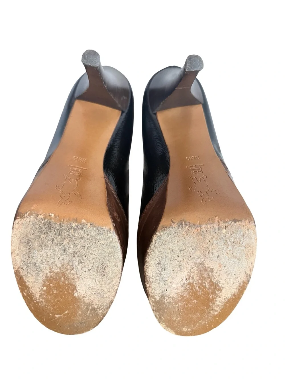 Marni Black Brown Two Tone Leather Closed Toe Platform Heels Pumps Size 8 Womens